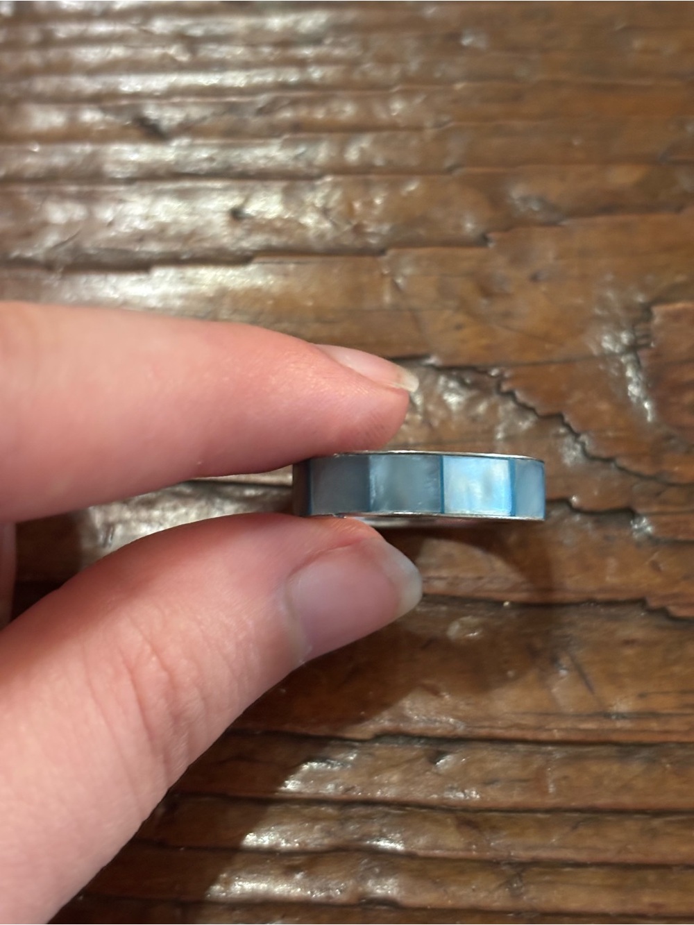 Blue Mother-of-Pearl Inlay Band Ring - Women's Jewelry